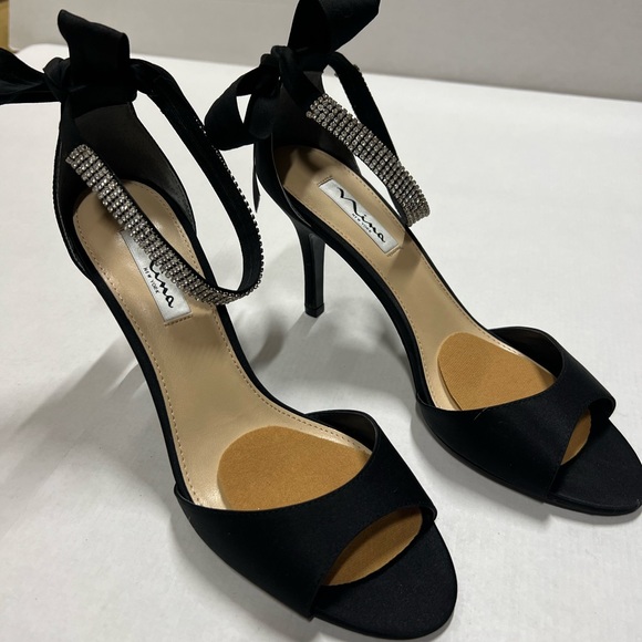 Black Satin Dress Shoes with Rhinestone anklet - Picture 3 of 5